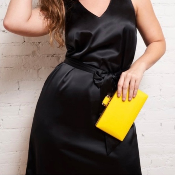 NWOT Universal Standard Spencer Slip Tie Dress in Black Shine, Size 14-16 - Picture 4 of 7